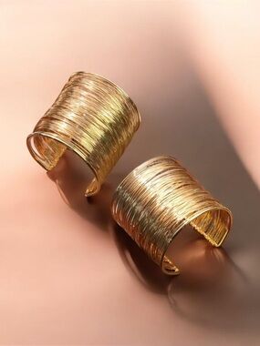 Set of 2 Gold Wire Wrapped Cuff Bracelet